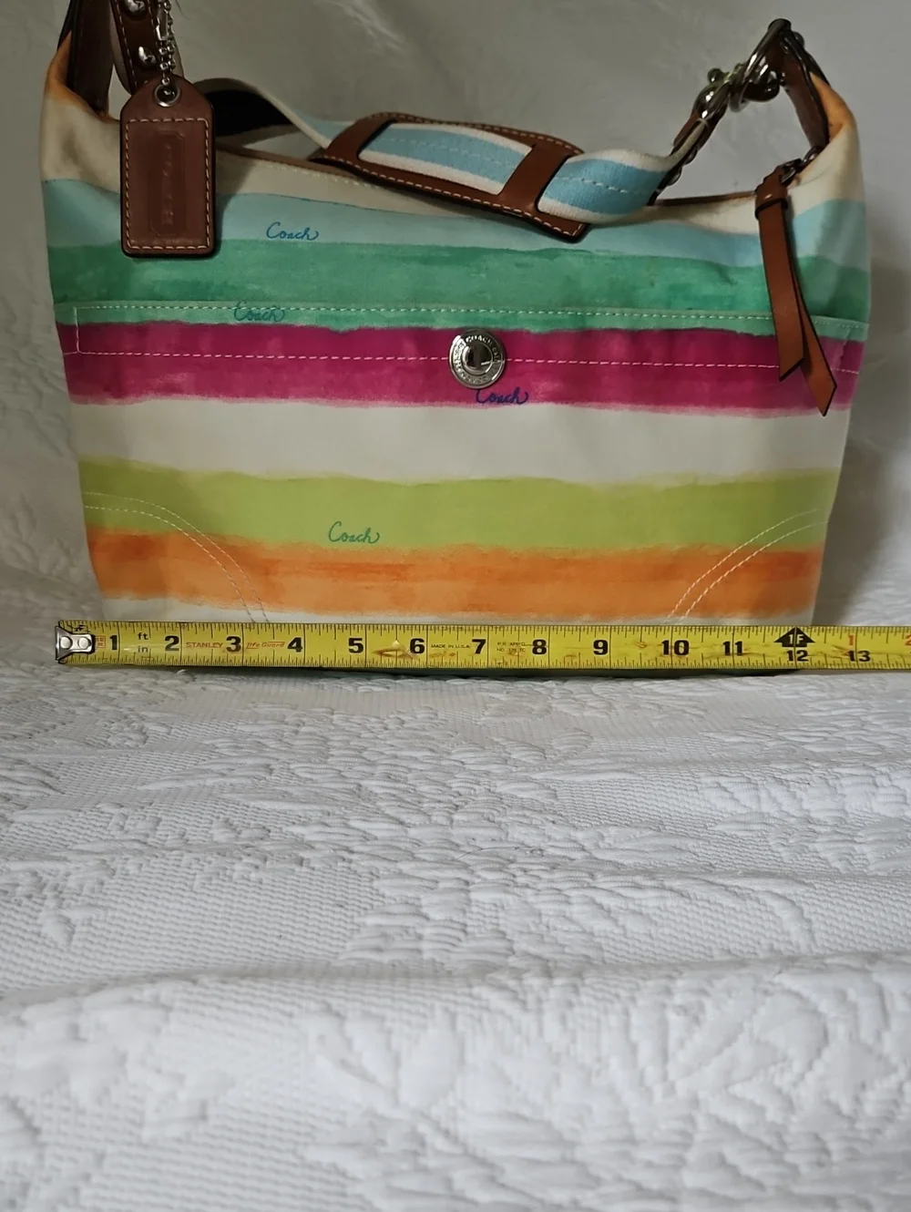 Coach Hamptons Large Hobo Watercolor Stripe Shoulder Bag